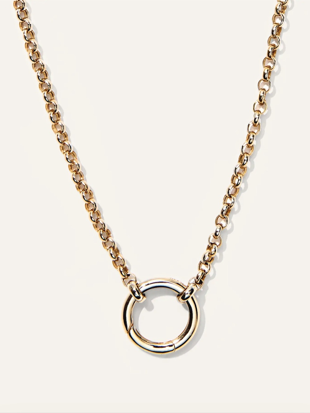 14K Gold Rolo Chain Necklace with Ring Charm